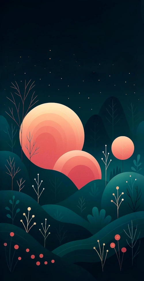 Fairytale landscape illustration in a minimalist and colorful style