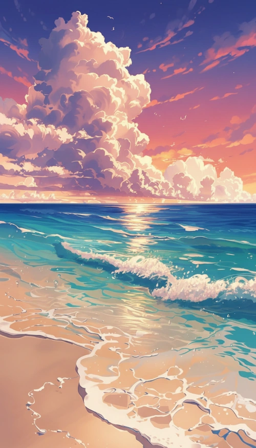 Illustration of a beach at sunset