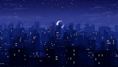 Ville dans la nuit pixel art