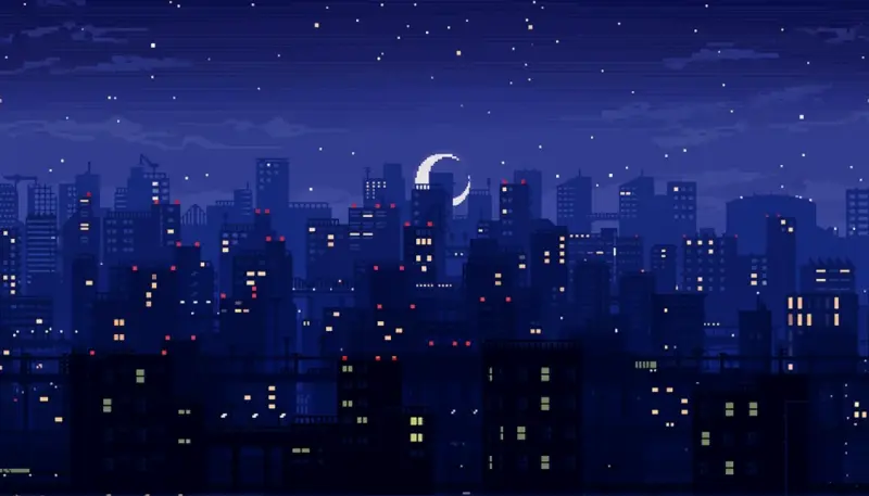 Ville dans la nuit pixel art