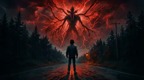 Stranger Things character and monster wallpaper HD 4K for desktop