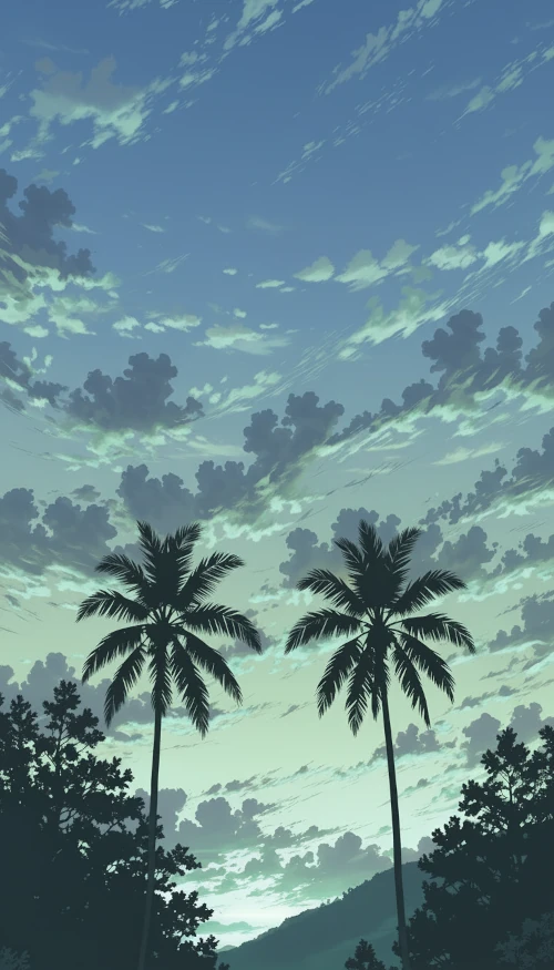 Illustration of a blue landscape palm tree