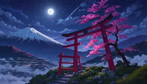 Japanese landscape illustration wallpaper HD 4K for desktop