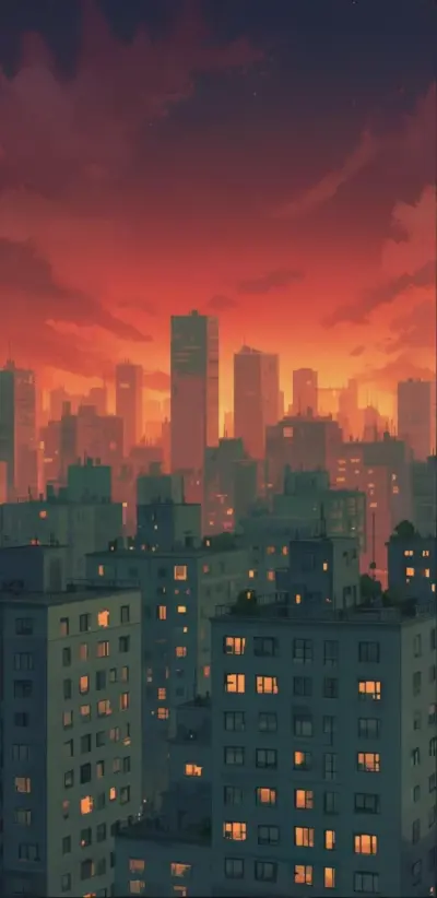 Ville urbaine au coucher de soleil