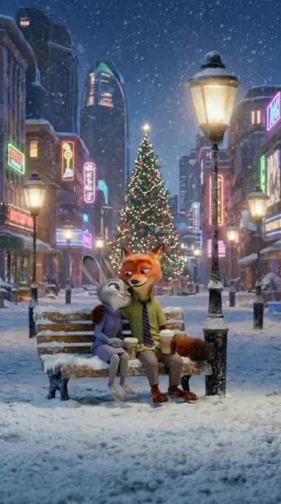 Judy et Nick sur un banc Zootopie