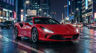 Red Ferrari urban night