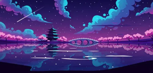Purple Japanese Landscape wallpaper HD 4K for desktop