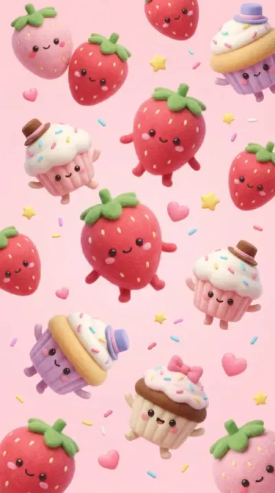 kawaii fraises et cupcakes
