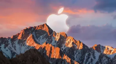 Apple logo and MacBook mountain