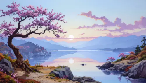Japanese landscape lake and mountains wallpaper HD 4K for desktop