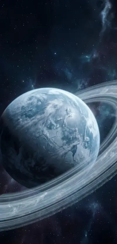 Planète glacée avec anneaux dans l’espace