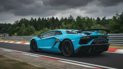 Blue Lamborghini SVG on a racetrack