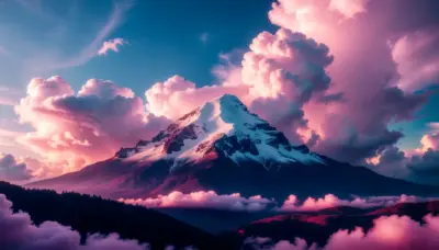 Majestic mountain, pink clouds