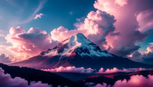 Majestic mountain, pink clouds wallpaper HD 4K for desktop