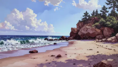 Illustration plage rocheuse fonds d’écran HD 4K pour ordinateur
