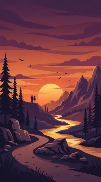 Coucher de soleil avec montagne et riviere