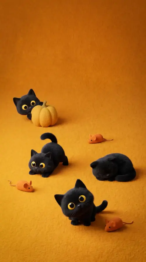 Cute little kittens on an orange background wallpaper HD 4K for phone