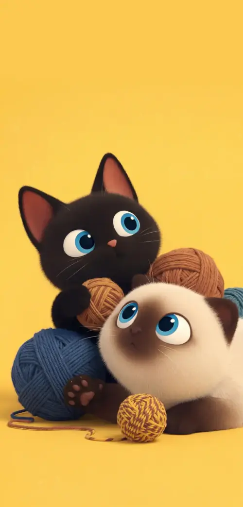Adorable kittens playing with wool wallpaper HD 4K for phone