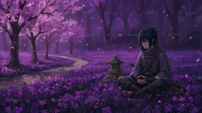 Anime Samurai Japanese Garden Purple