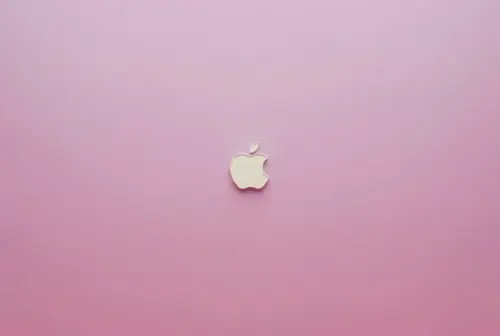 Minimalist Apple logo on a pink background wallpaper HD 4K for desktop