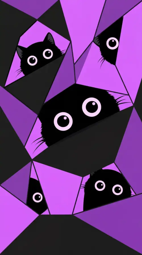 Chats noirs mignons design abstrait violet fonds d’écran HD 4K pour téléphone