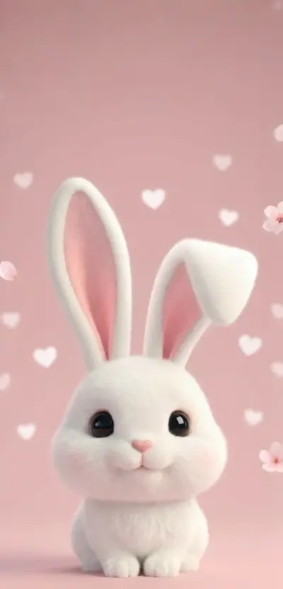 Lapin mignon fond rose minimaliste kawaii
