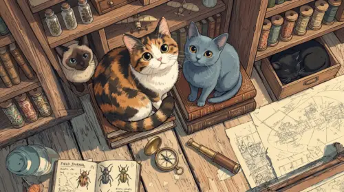 Illustration vintage chat mignon fonds d’écran HD 4K pour ordinateur