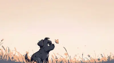 Cute puppy and butterfly minimalist background