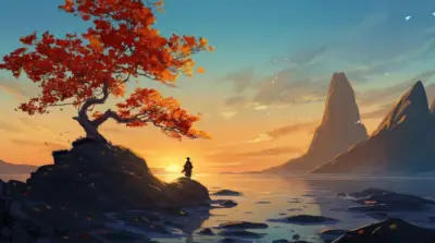 Illustration Fantasy Landscape Red Tree