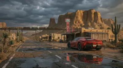 Route 66 desert red Ferrari