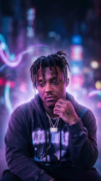 Juice WRLD portrait néon esthétique rap