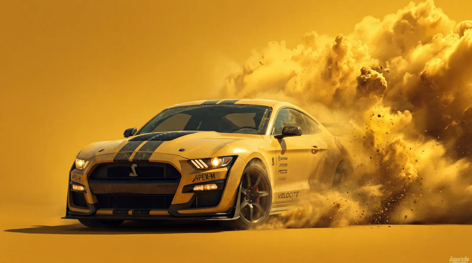 Drift Ford Mustang yellow background | Wallpaper 4k