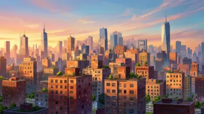 illustration ville moderne panorama urbain fonds d’écran HD 4K pour ordinateur