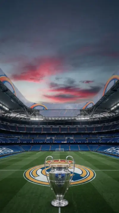 Real Madrid Bernabéu and Champions League Trophy wallpaper HD 4K for phone
