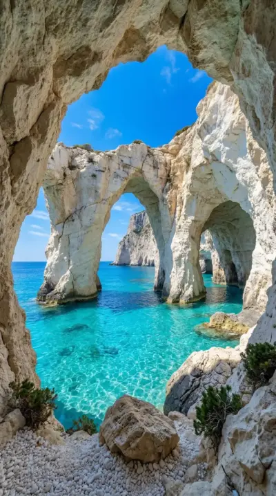 Arches rocheuses et eau turquoise littoral
