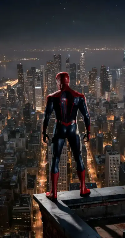 Super Héros Spider-man sur les toits de la ville