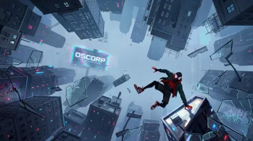 Spider-Man Miles Morales multiverse falls into the city wallpaper HD 4K for desktop