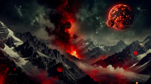 Paysage apocalyptique volcan planète rouge fantasy fonds d’écran HD 4K pour ordinateur
