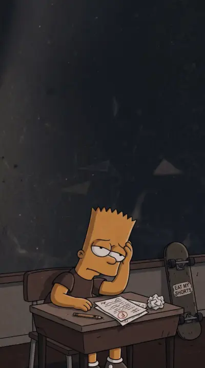 Bart Simpson is sad in class