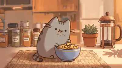 Chat mignon cuisine cosy illustration kawaii