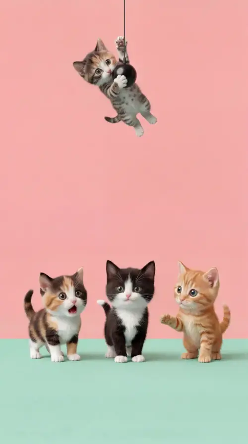 Cute kittens playing and hanging from each other wallpaper HD 4K for phone