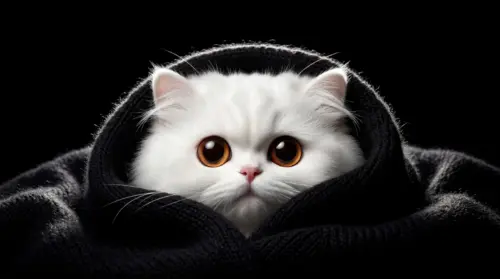 Cute white cat under a blanket wallpaper HD 4K for desktop