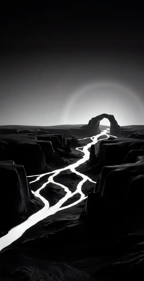 Paysage minimaliste sombre arche et rivière fonds d’écran HD 4K pour téléphone