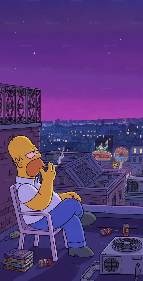 Homer Simpson on the city rooftop at night wallpaper HD 4K for phone