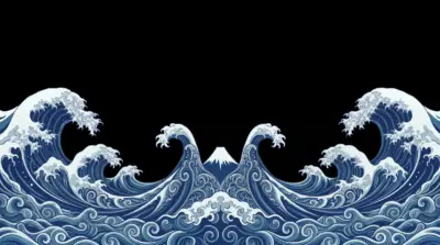 Vagues japonaises style Great Wave avec mont Fuji
