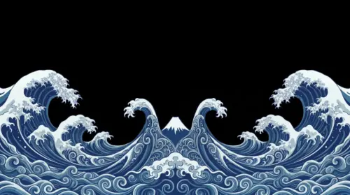Japanese Great Wave style waves with Mount Fuji wallpaper HD 4K for desktop