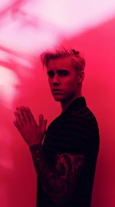 Justin Bieber néon rouge portrait arrière plan smartphone fonds d’écran HD 4K pour téléphone