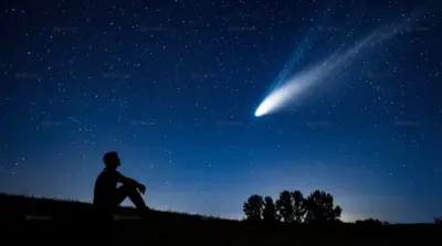 Starry sky with comet and silhouette night landscape for PC fonds d’écran HD 4K pour ordinateur