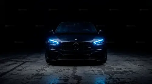 Arrière plan sombre Mercedes amg C63 phare bleu fonds d’écran HD 4K pour ordinateur