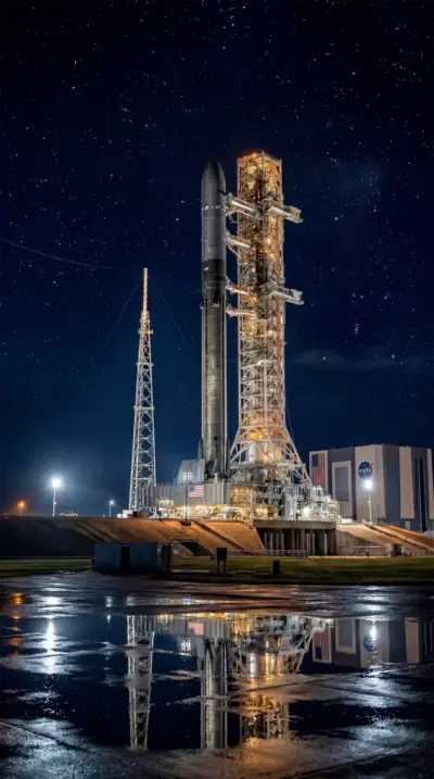 NASA Artemis launch pad and night starry sky